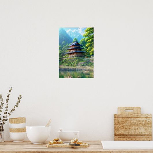 Een driestalig Japans platteland Poster (Keuken)