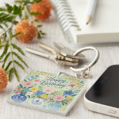 Een drietal verjaardagsbloemen sleutelhanger (Voorkant Rechts)