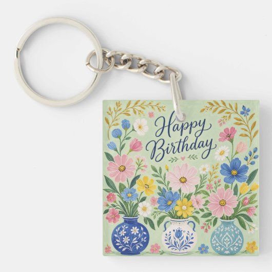 Een drietal verjaardagsbloemen sleutelhanger (Voorkant)