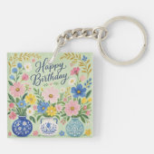 Een drietal verjaardagsbloemen sleutelhanger (Achterkant)
