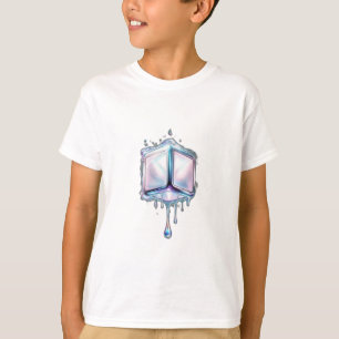 Een drijvende kubus met vloeistof die uit zijn maï t-shirt