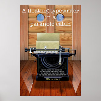 Een drijvende typemachine in een paranoïde cabine poster