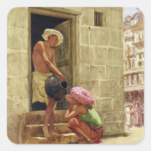Een Drink onderweg, 1876 (m/c op papier) Vierkante Sticker