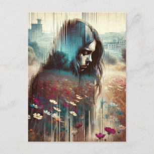 Een droevige vrouw briefkaart