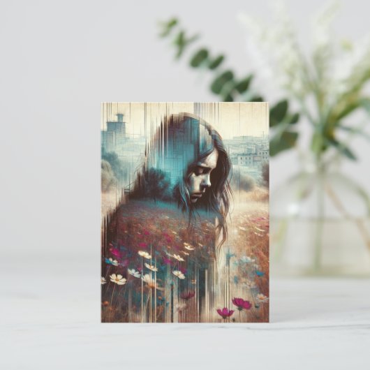 Een droevige vrouw briefkaart (Staand voorkant)