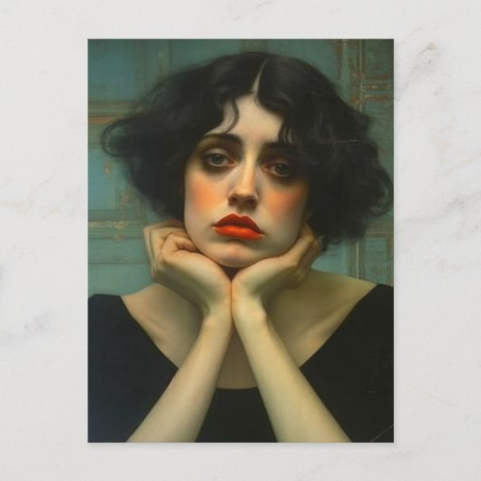 Een droevige vrouw briefkaart (Voorkant)