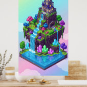 Een dromerig eilandkasteel met watervallen poster (Keuken)