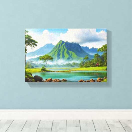 Een dromerig landschap: een vreedzaam Uitzicht van Canvas Afdruk (Insitu (Houten vloer))