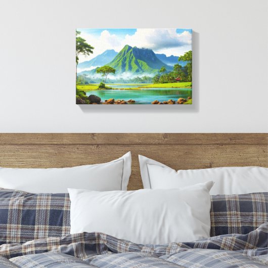 Een dromerig landschap: een vreedzaam Uitzicht van Canvas Afdruk (Insitu (Slaapkamer))