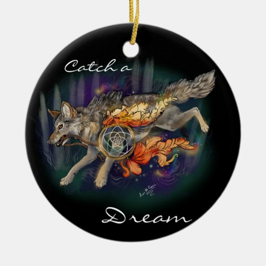 Een droom vangen, Dreamweaver Wolf~ornament Keramisch Ornament (Voorkant)