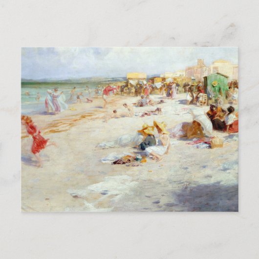 Een druk strand in de zomer briefkaart (Voorkant)