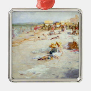 Een druk strand in de zomer metalen ornament
