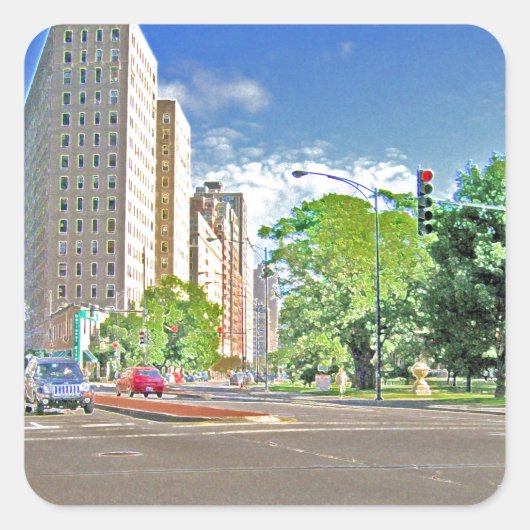 Een drukke Chicago vanmiddag Vierkante Sticker (Voorkant)