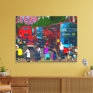Een drukke Oxford Street met winkelende mensen en  Canvas Afdruk