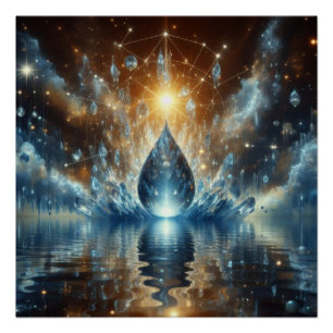 Een druppel zuiver water op een blauw meer perfect poster