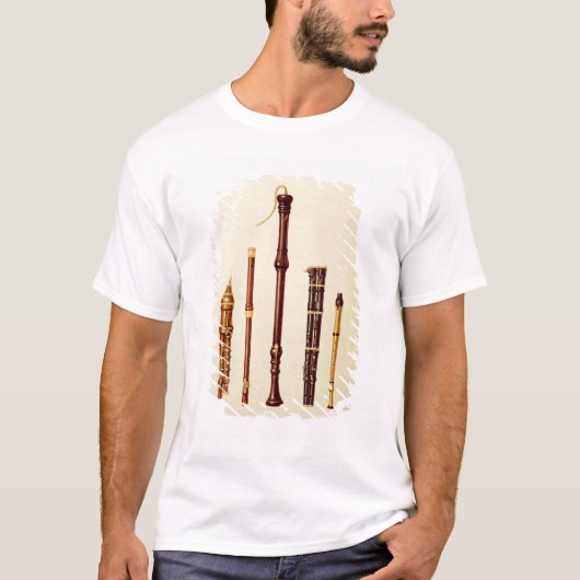Een dubbele flageolet, een Duitse flute, een baskr T-shirt (Voorkant)
