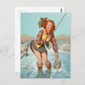 Een dubbele vangst pinup meisje kunst briefkaart (Voorkant / Achterkant)