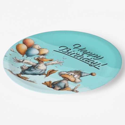 Een Duck Cartoon Verjaardagspapier Borden Papieren Bordje (Gekanteld)