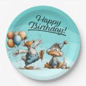 Een Duck Cartoon Verjaardagspapier Borden Papieren Bordje (Voorkant)