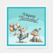 Een Duck Cartoon Verjaardagspapier Borden Servet (Voorkant)