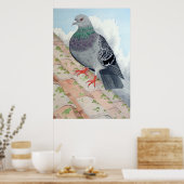 Een duif rust op een dak poster (Keuken)