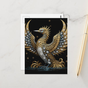 Een duiker die als een vogel feniks uit het ijs op briefkaart