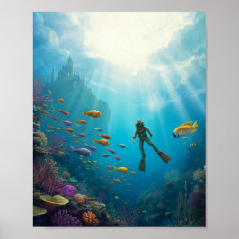 Een duiker ontdekt een kasteel in het rif poster