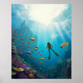 Een duiker ontdekt een kasteel in het rif poster