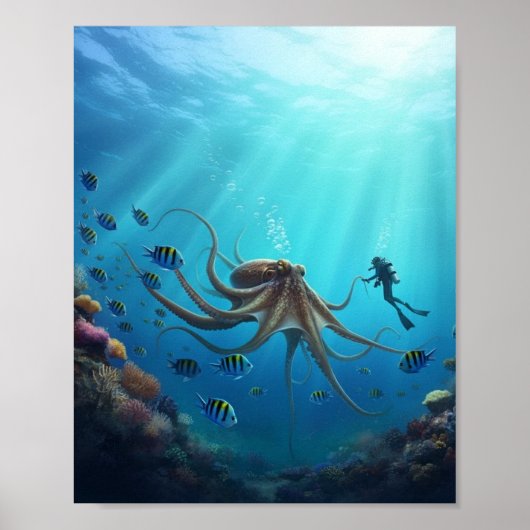 Een duiker ziet een enorm zeedier poster (Voorkant)
