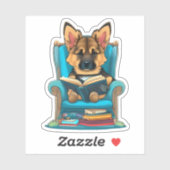 Een Duitse herder puppy lezen van een boek Sticker (Vel)