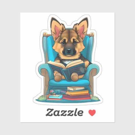Een Duitse herder puppy lezen van een boek Sticker (Vel)