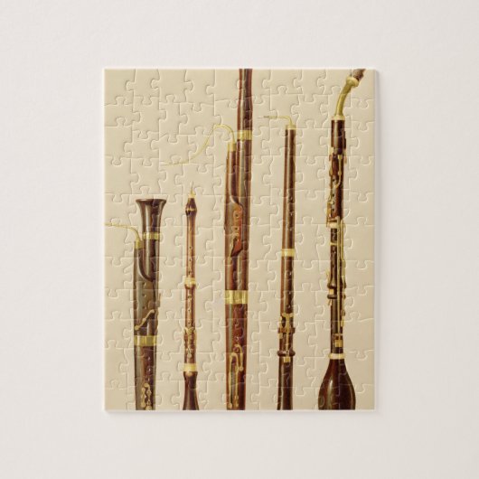 Een dulcus, een oboe, een basson, een oboe da cacc legpuzzel (Verticaal)
