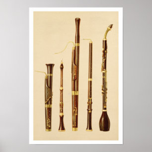 Een dulcus, een oboe, een basson, een oboe da cacc poster