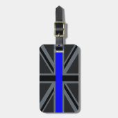 Een dun blauw lijnaansluiting bagagelabel (Voorkant verticaal)