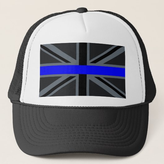 Een dun blauw lijnaansluiting trucker pet (Voorkant)