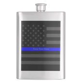 Een dunne blauwe lijn Verenigde Staten vlag Aangep Heupfles (Voorkant)