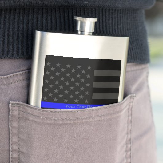 Een dunne blauwe lijn Verenigde Staten vlag Aangep Heupfles (Voorbeeld)