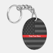 Een dunne rode lijn Amerikaanse vlag gepersonalise Sleutelhanger (Voorkant Links)