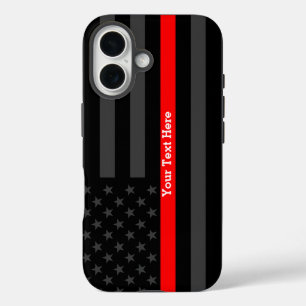 Een dunne rode lijn Verenigde Staten vlag die op e iPhone 16 Hoesje