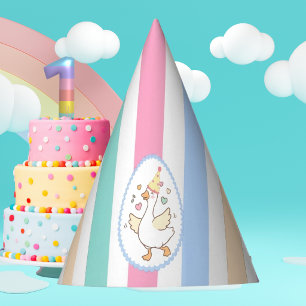 Eén Dwaas Gans Eerste Verjaardag Pastel Waterverf Feesthoedjes