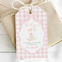 Eén Dwaas Gans Roze Strik Eerste Verjaardag Cadeaulabel