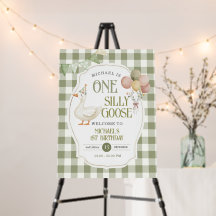 Eén Dwaas Gans Verjaardag Salie Gingham Welkom