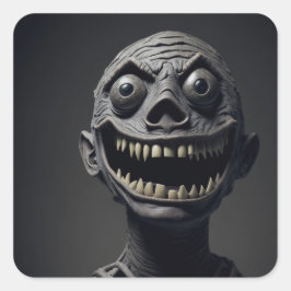 Een dwaas uitziende mummie met een tandenrijke gli vierkante sticker