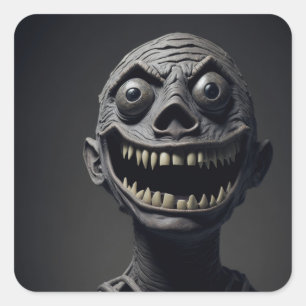Een dwaas uitziende mummie met een tandenrijke gli vierkante sticker