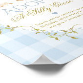 Eén Dwaze Gans Blauw Gingham 1e Verjaardag Poster (Hoek)