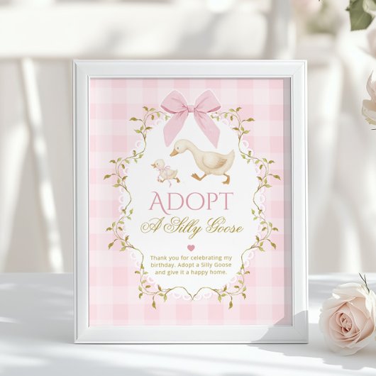 Eén Dwaze Gans Pink Gingham 1e Verjaardag Poster