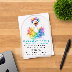 Eén Dwaze Gans Regenboog Baby Shower Cute Acryl Uitnodigingen