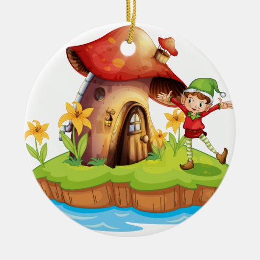 Een dwerg buiten een paddenstoel keramisch ornament (Voorkant)