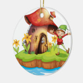 Een dwerg buiten een paddenstoel keramisch ornament (Links)