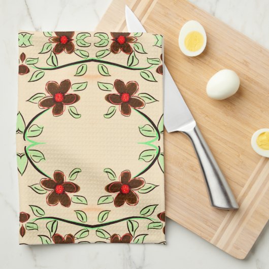 Een echt  Fancy theedoek met rood en bruin (Quarter Fold)